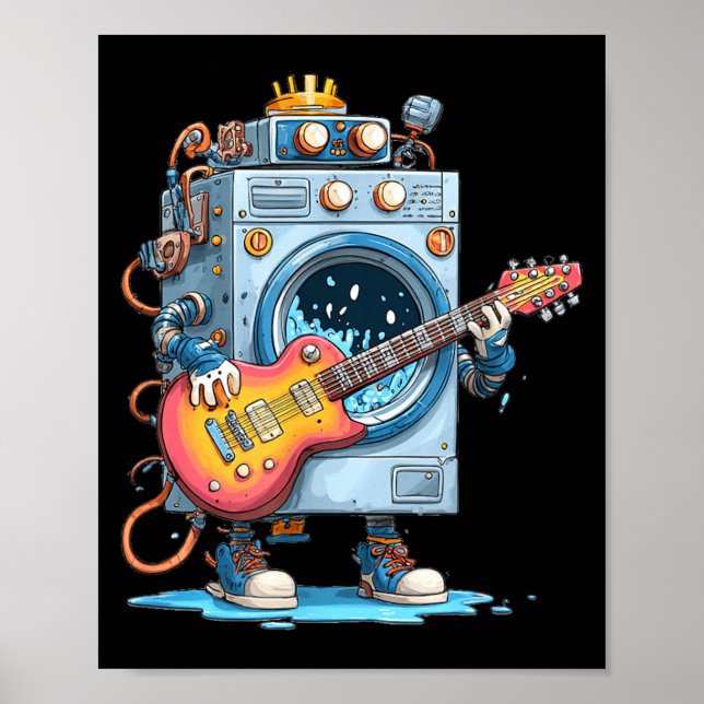 Affiche Robot de machine à laver drôle avec costume de gui (Devant)