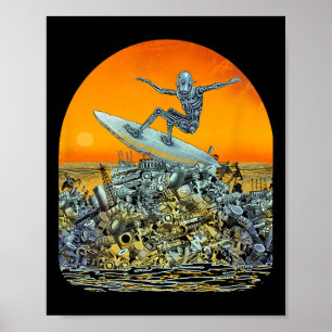Affiche Robot de surf Junk Surfer - Par Emek Artman