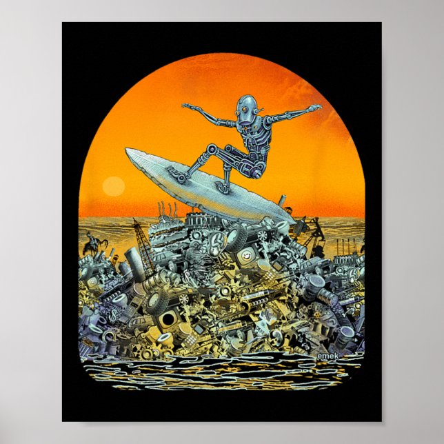 Affiche Robot de surf Junk Surfer - Par Emek Artman  (Devant)