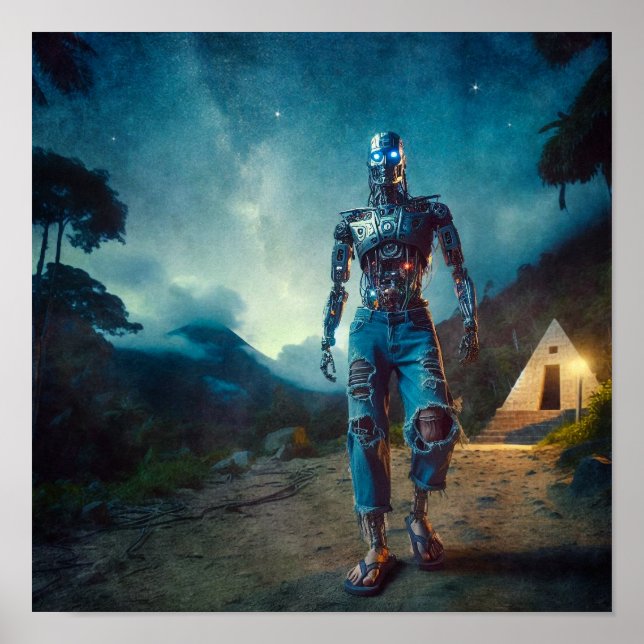 Affiche Robot futuriste dans un paysage ancien (Devant)