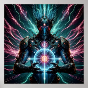 Affiche Robot Futuriste Noyau Cosmique Cyberpunk