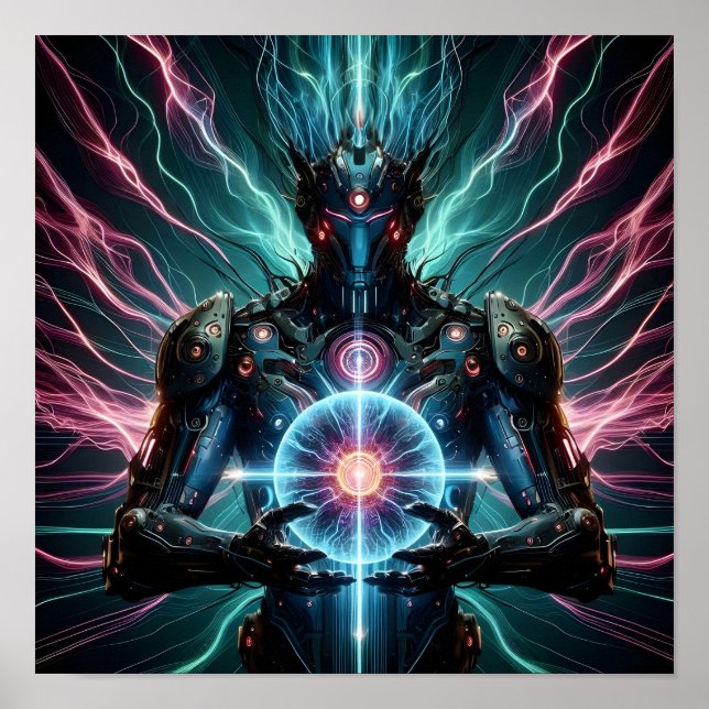 Affiche Robot Futuriste Noyau Cosmique Cyberpunk (Devant)