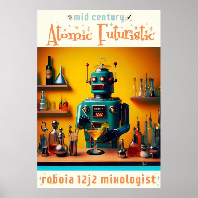 Affiche Robot futuriste rétro ROBIA 12J2 Mixologue (Devant)