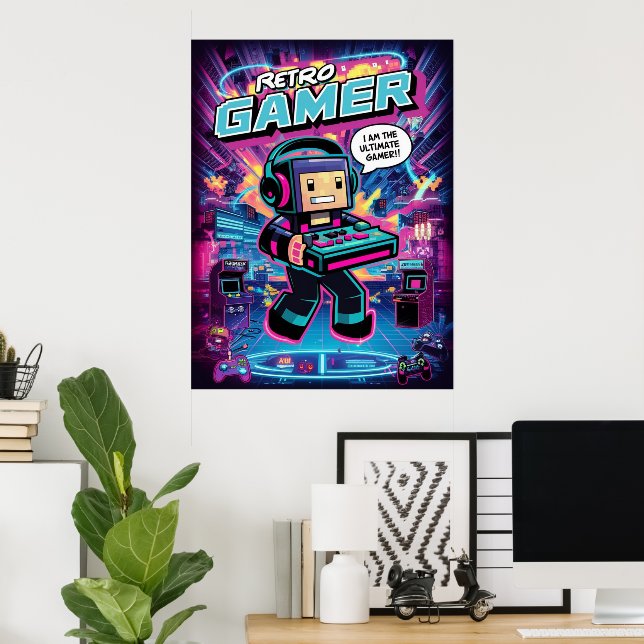 Affiche Robot Gamer Retro (Bureau à domicile)