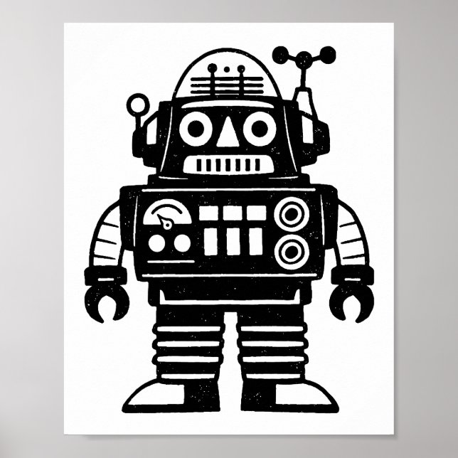 Affiche Robot Inspiré du Milieu du Siècle Rétro (Devant)