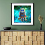 Affiche robot jouet en métal vintage en galaxie bleue joli<br><div class="desc">J'adore les visages rétro et mignons sur les robots vintages, jouet en métal de l'enfance. Voici l’un de mes coups de coeur, dressé contre une bulle bleu turquoise dans le ciel. Ajoutez un peu de style à votre chambre avec ce poster photo amusant, coloré. Faites un grand cadeau tendance, même...</div>