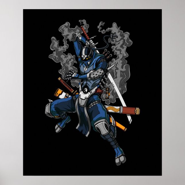 Affiche Robot Ninja Samurai Guerrier Arts Martiaux (Devant)