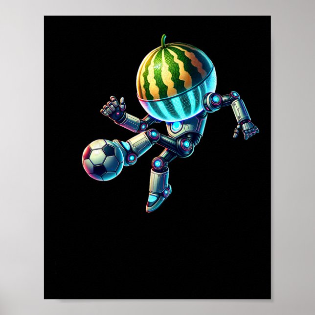 Affiche Robot Pastèque Tête Football Footll Dribblage Coup (Devant)