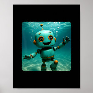 Affiche Robot plongeant sous l'eau Océan Plongeur Nage Été