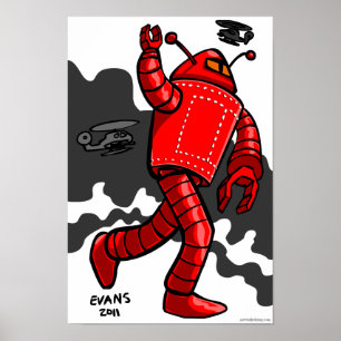 Affiche Robot rouge saccageant