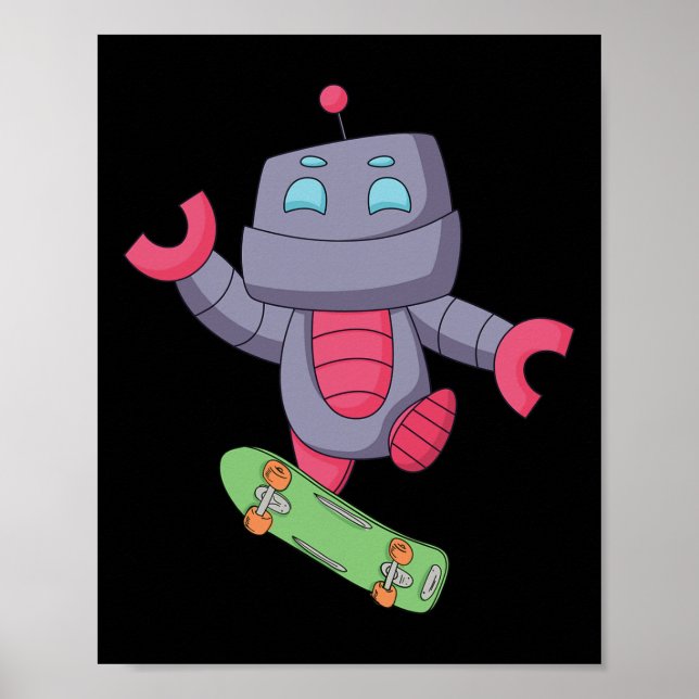 Affiche Robot Skateboard Skateur Fingerboard Skate  (Devant)