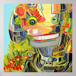 Affiche Robot souriant heureux en selfie avec la nature, u