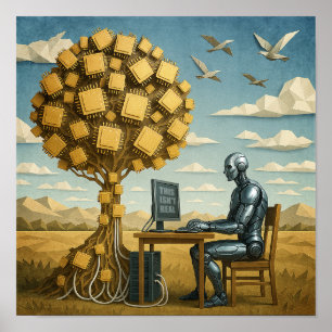 Affiche Robot sous l'arbre de processeur