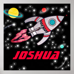Affiche Robot spatial personnalisées garçons noir rouge po