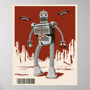 Affiche Robot vintage 3 rouge