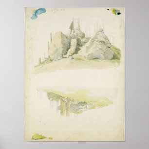 Affiche Roche et arbre : Deux études, le 12 juillet 1810