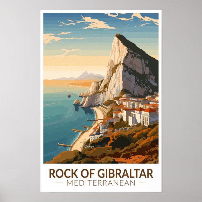 Affiche Rocher de Gibraltar Voyage Art Vintage (Devant)