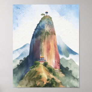 Affiche Rocher de Guatape El Penon Colombie Aquarelle