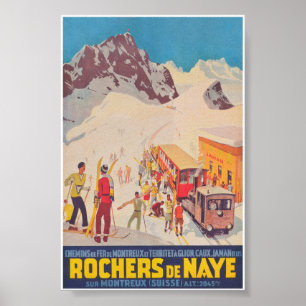 Affiche Rochers de Naye Suisse Ski Vintage Travel