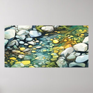 Affiche Roches fluviales peinture abstraite aquarelle