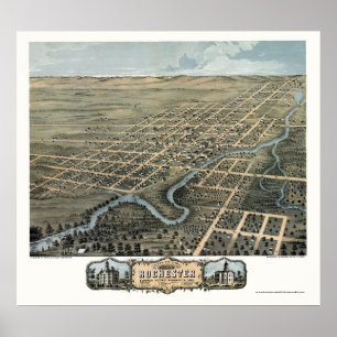 Affiche Rochester, carte panoramique de manganèse - 1869