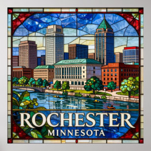 Affiche Rochester Minnesota Vitrail Paysage Urbain ✨