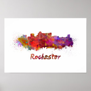 Affiche Rochester MN skyline in watercolor