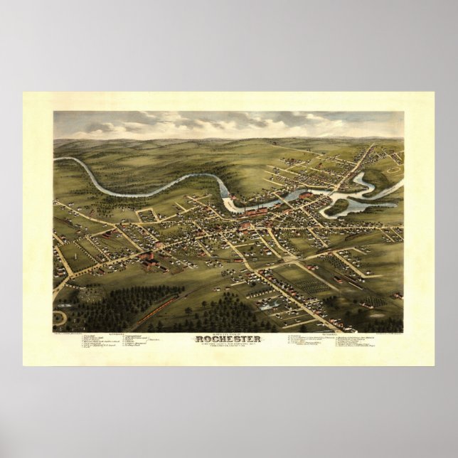 Affiche Rochester NH 19th Century Birdseye View (Devant)