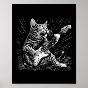 Affiche Rock & Roll Chat Jouer Guitare Funny Chats Gui