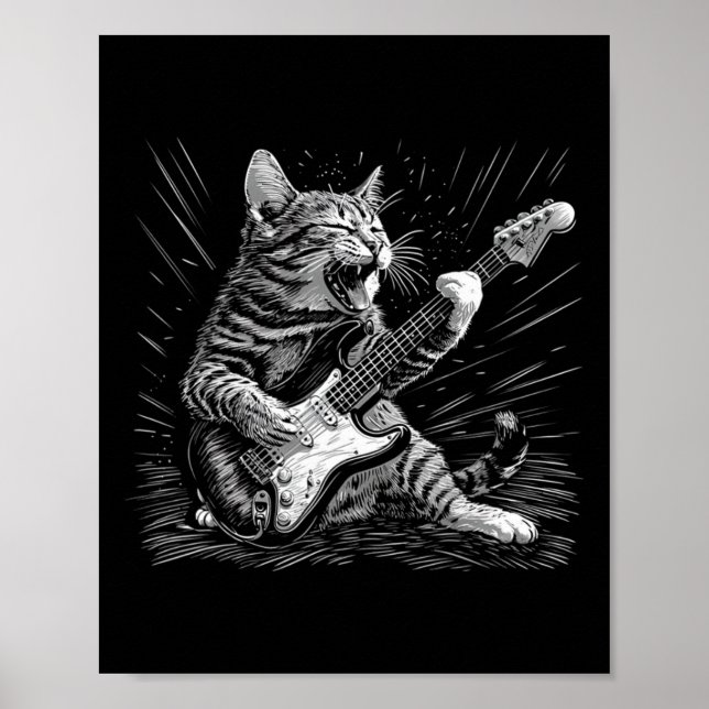 Affiche Rock &amp; Roll Chat Jouer Guitare Funny Chats Gui (Devant)
