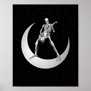 Affiche Rock And Roll Skeleton Jouer Guitare Rock Sur Lune