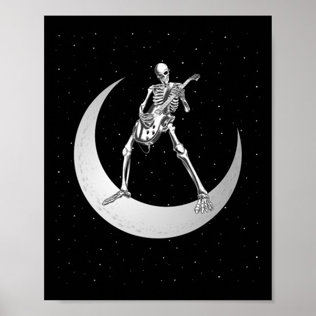Affiche Rock And Roll Skeleton Jouer Guitare Rock Sur Lune (Devant)