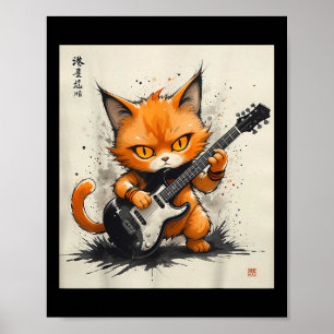 Affiche Rock Chat Jouer Guitare Drôle Chat