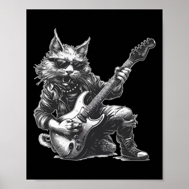 Affiche Rock Chat Jouer Guitare Funny Guitare Chat (Devant)
