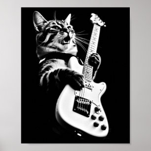 Affiche Rock Chat Jouer Guitare - Funny Guitare Chat 1