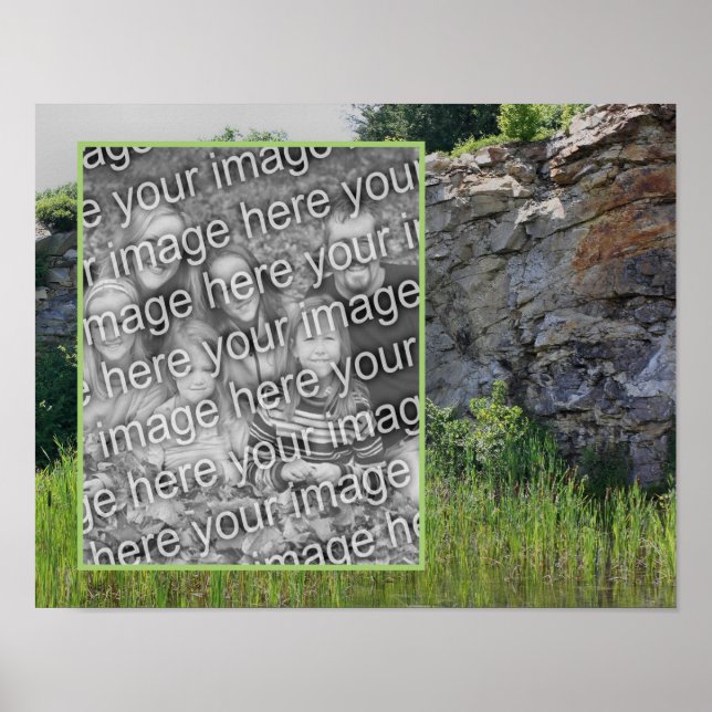 Affiche Rock Cliff Cattails Pond Nature Ajouter Votre Phot (Devant)
