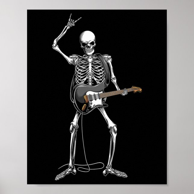 Affiche Rock Et Roll De Skeleton Guitariste (Devant)