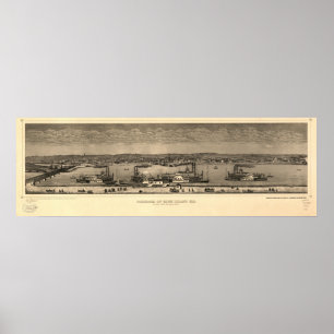 Affiche Rock Island Illinois 1874 Carte panoramique antiqu