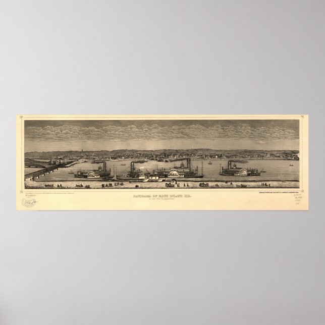 Affiche Rock Island Illinois 1874 Carte panoramique antiqu (Devant)