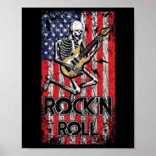 Affiche Rock N'Roll Guitare USA Drapeau Vinatge Music Band