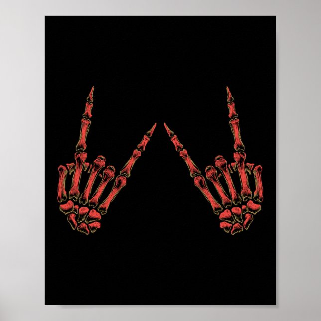 Affiche Rock On Rock Et Roll Skeleton Mains - Pour Concert (Devant)