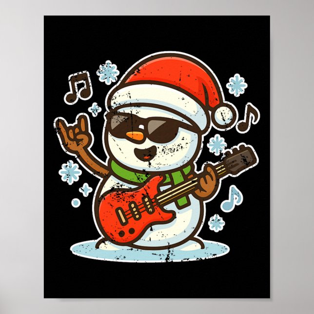 Affiche Rock Snowman With Guitar Premium Tri-blend  (Devant)