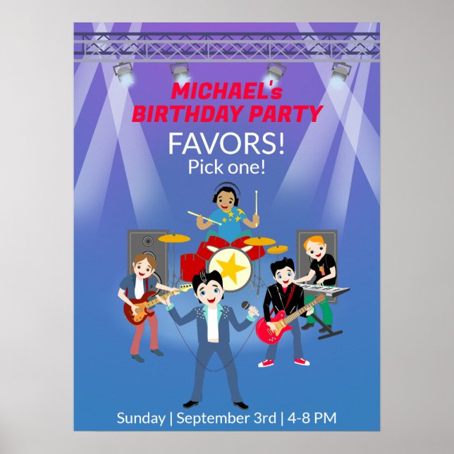 Affiche Rock Star Boys Band Anniversaire (Devant)