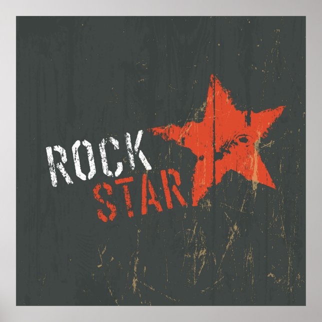 Affiche Rock Star Distressed Grunge Red Star (Devant)
