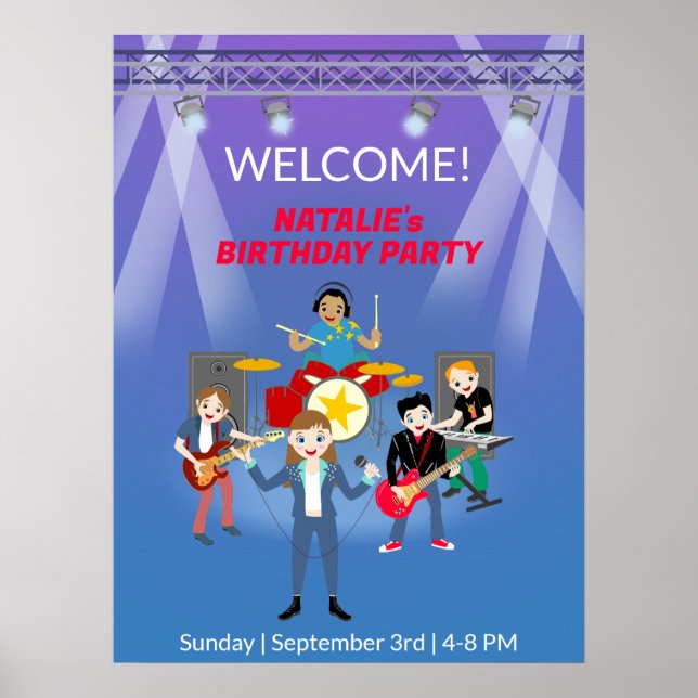 Affiche Rock Star Girl Band Anniversaire (Devant)