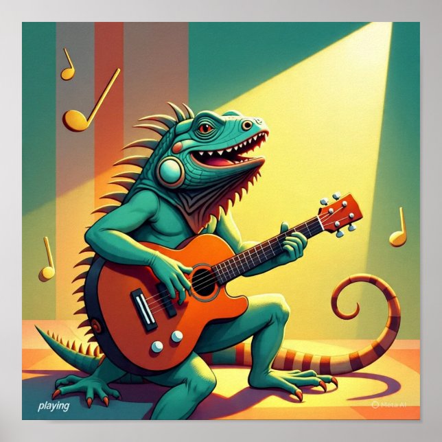 Affiche Rock Star Iguana Jouer un instrument (Devant)