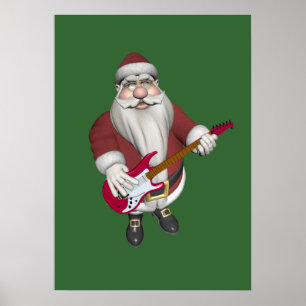Affiche Rock Star Père Noël avec guitare électrique rouge
