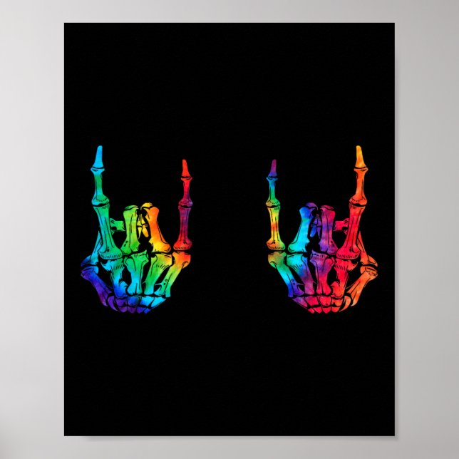 Affiche Rock Star Rock Skeleton Hands Rocker Halloween (Devant)