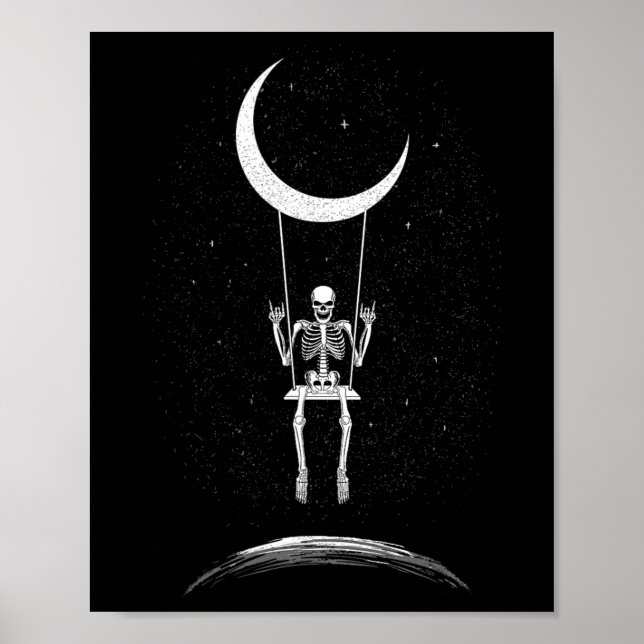 Affiche Rock Sur Skeleton Moon Rock Et Roll Men Women Rock (Devant)