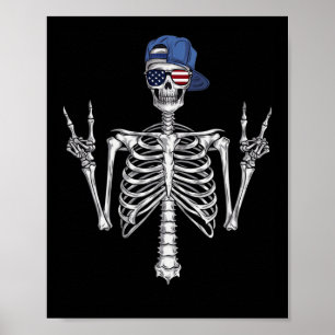 Affiche Rocker Skeleton Casquette Skin Cool Halloween Punk